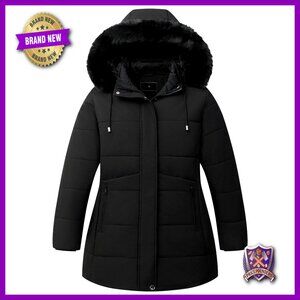 Plus Size Waterproof Down Parka Jacket with Detachable Hood Winter Coat
